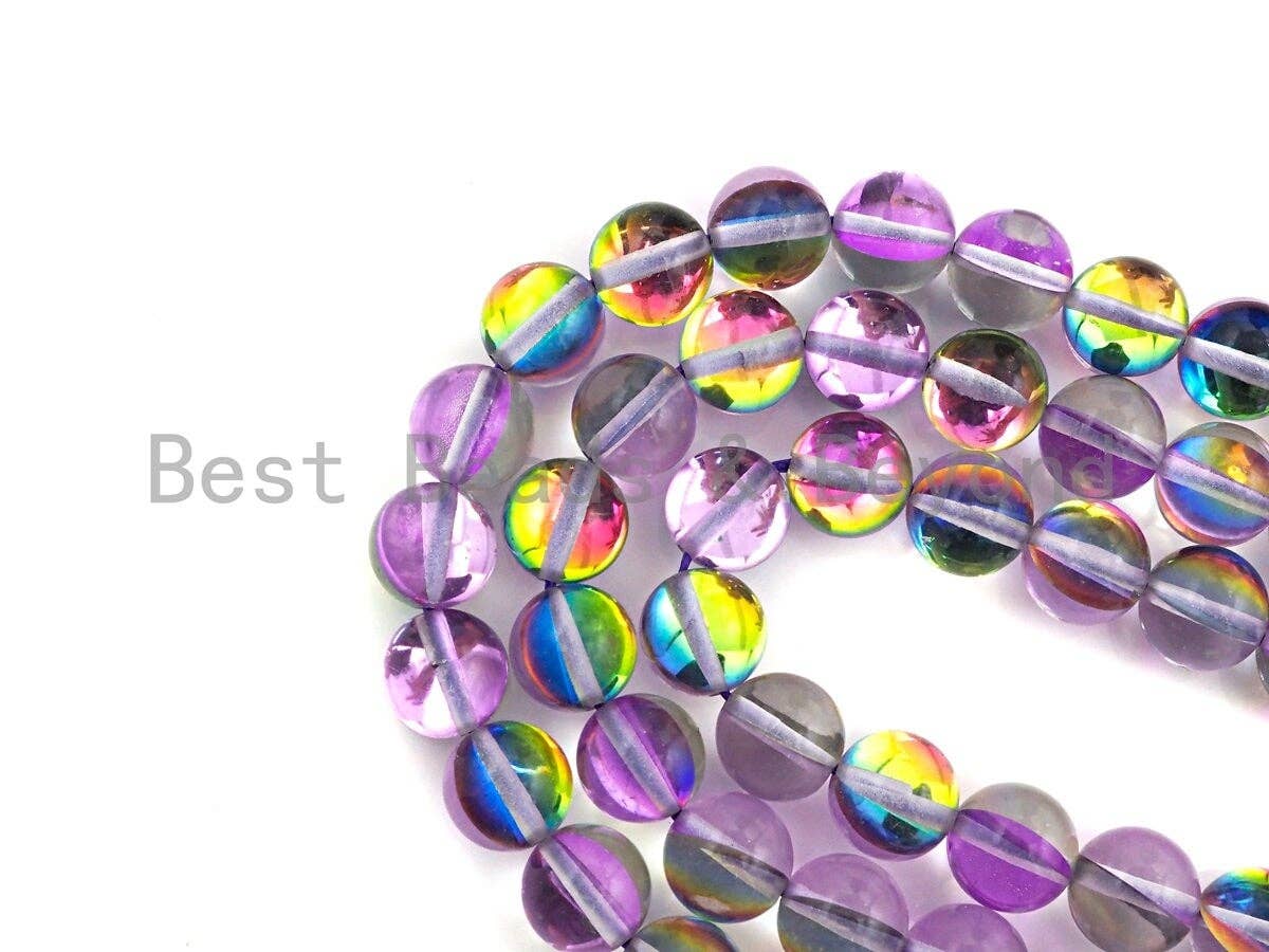 NEW COLOR-Mystic Aura Purple Rainbow Spectrolite Quartz, Quality Crystal Round beads, 8mm/10mm Round beads, 15.5inch strand, sku#U601