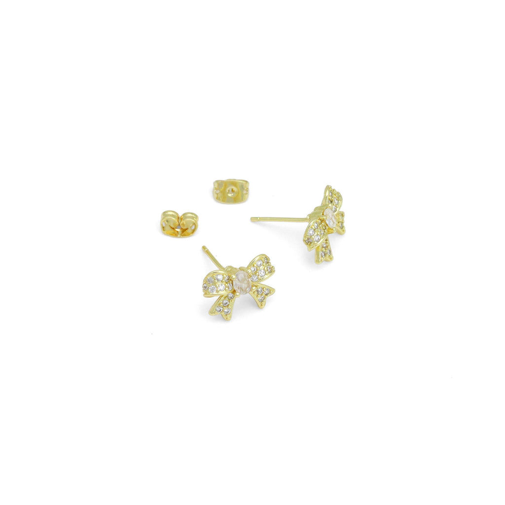 Clear CZ Gold Puffy Bowknot Stud Earring, Sku#LK964