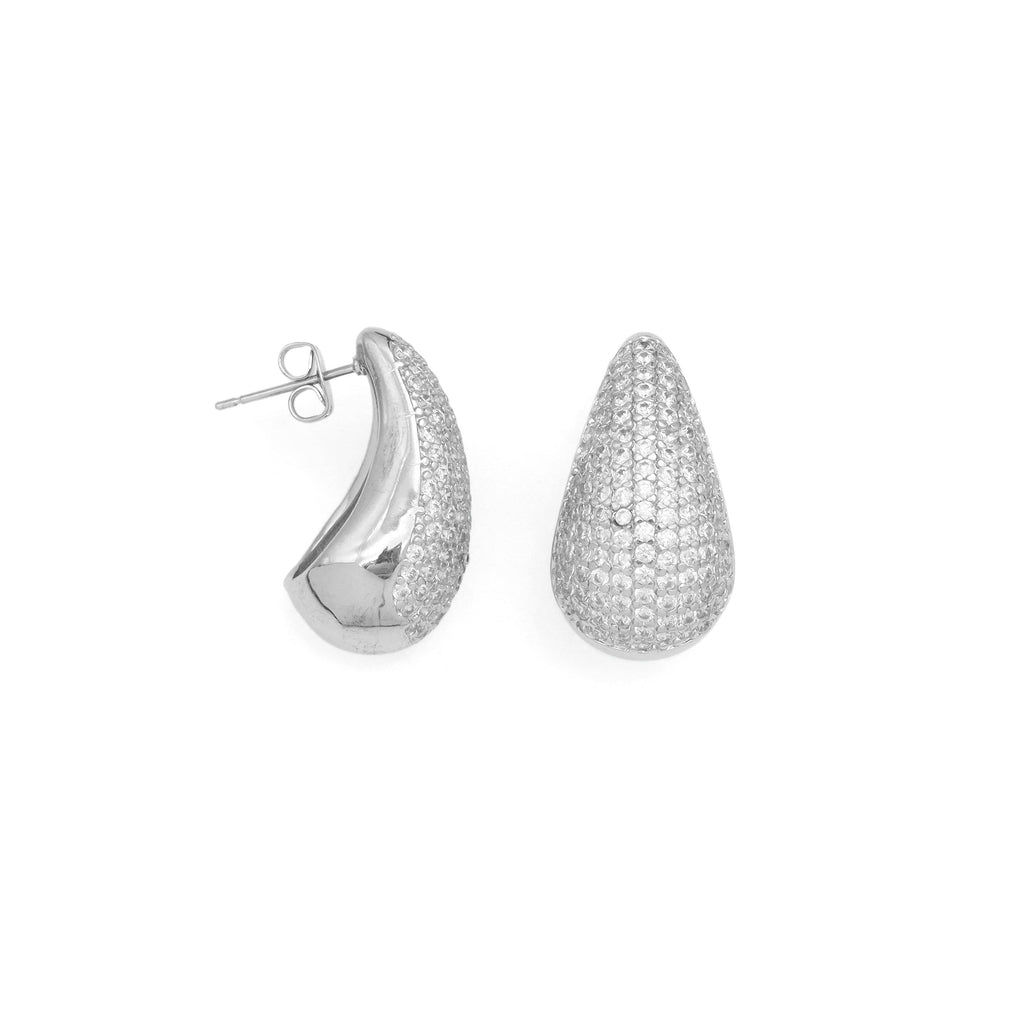 Clear CZ Silver drop Shape Earrings, Sku#A386