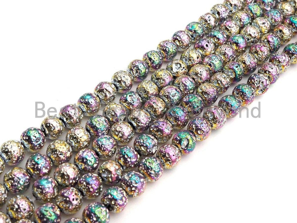 NEW COLOR!!! Silver Rainbow Plated Lava Round Beads,8mm/10mm/12mm Lava Beads, Plated Lava Beads, 15.5" Full Strand, sku#U872