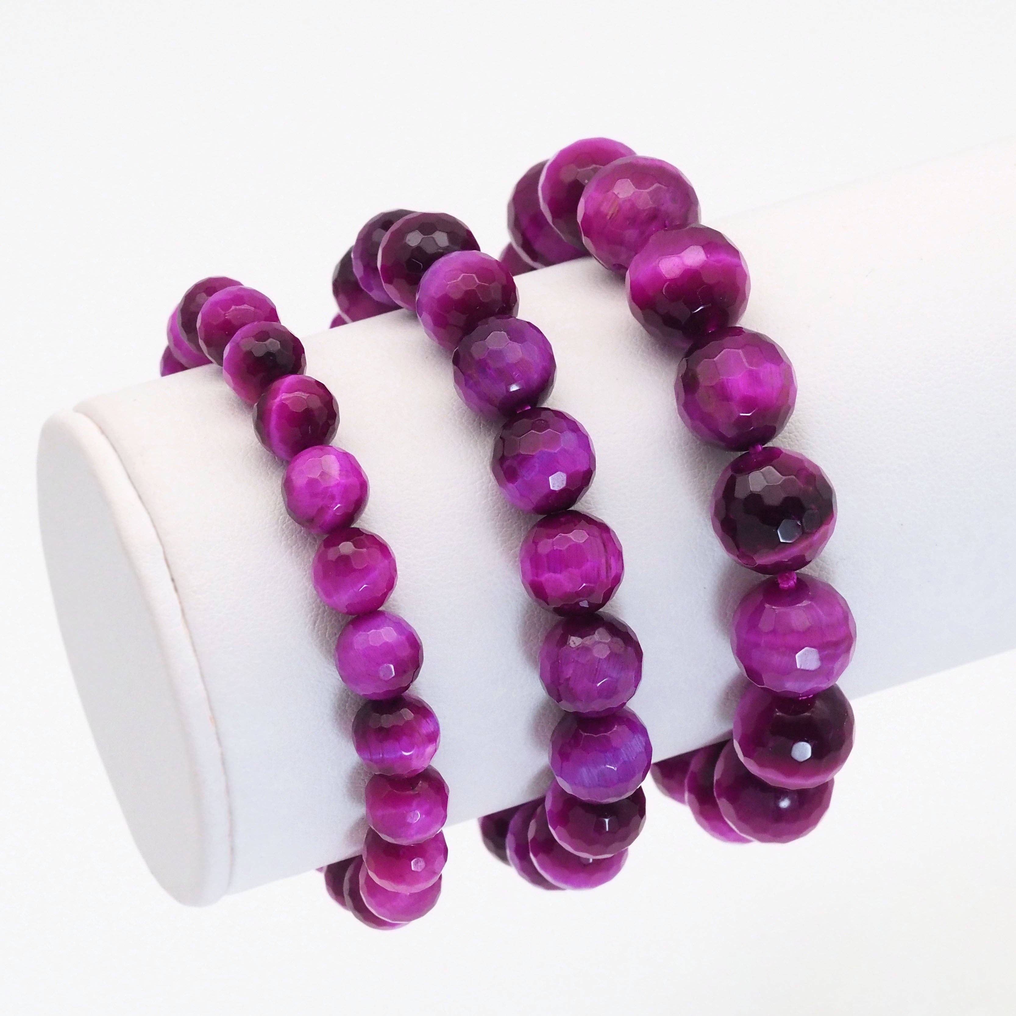 Fuchsia Tiger Eye Round Faceted Stretchy Bracelet, Sku#EF390