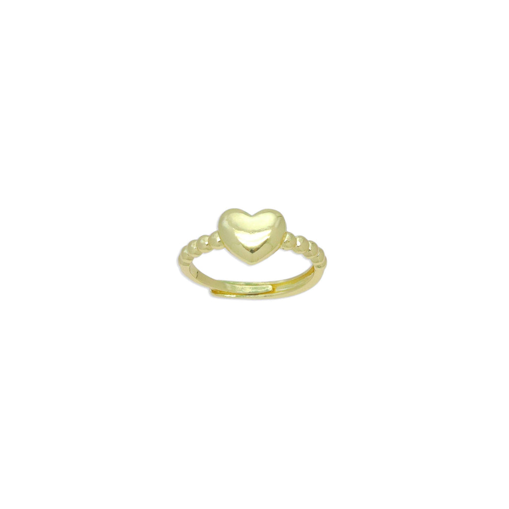 Gold Puffy Heart Hammered Thin Adjustable Ring, Sku#LD651c