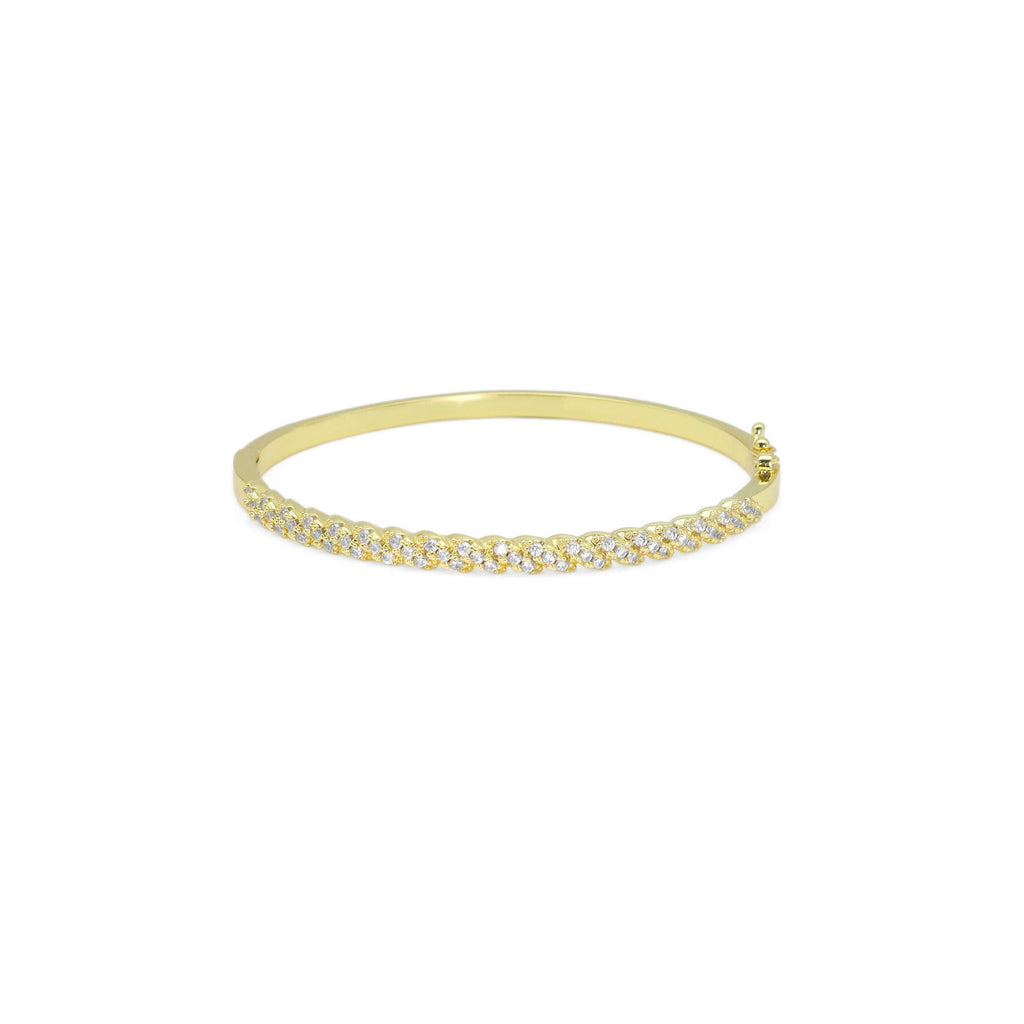 Gold CZ Twisted Link wheat flower Thin Bracelet, Sku#LX434