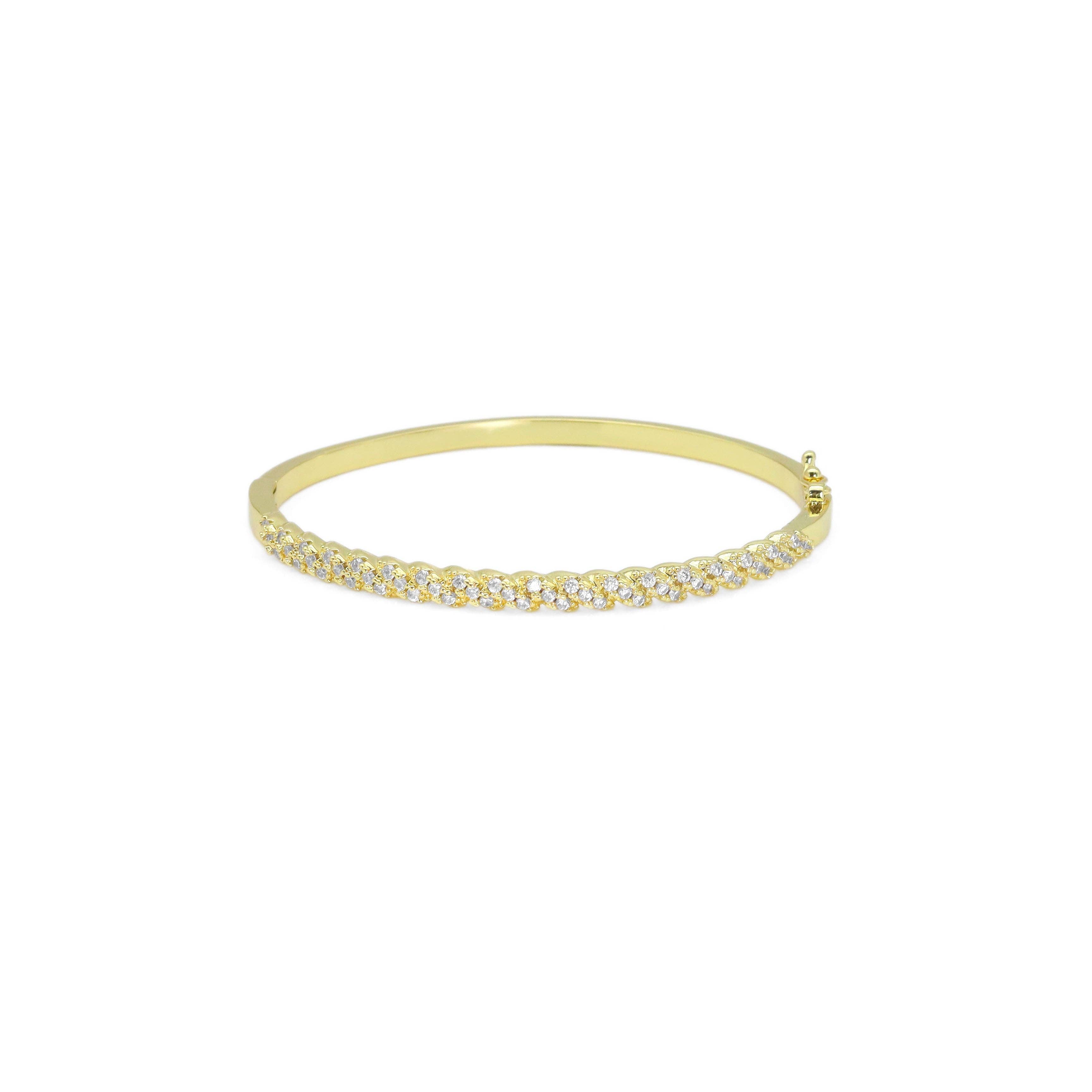 Gold CZ Twisted Link wheat flower Thin Bracelet, Sku#LX434