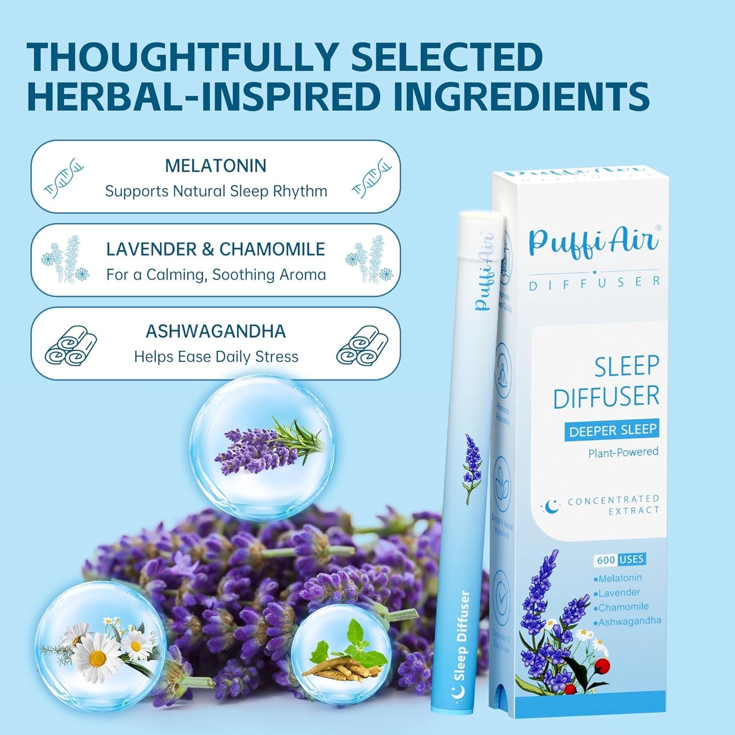Herbal Diffuser Duo, Sleep and Relax Diffuser Pens with Extract of Melatonin, Chamomile and Other Biotanicals, 100% Natural Swap - up to 600 Uses (Varies by Usage), Stress Relief Duo