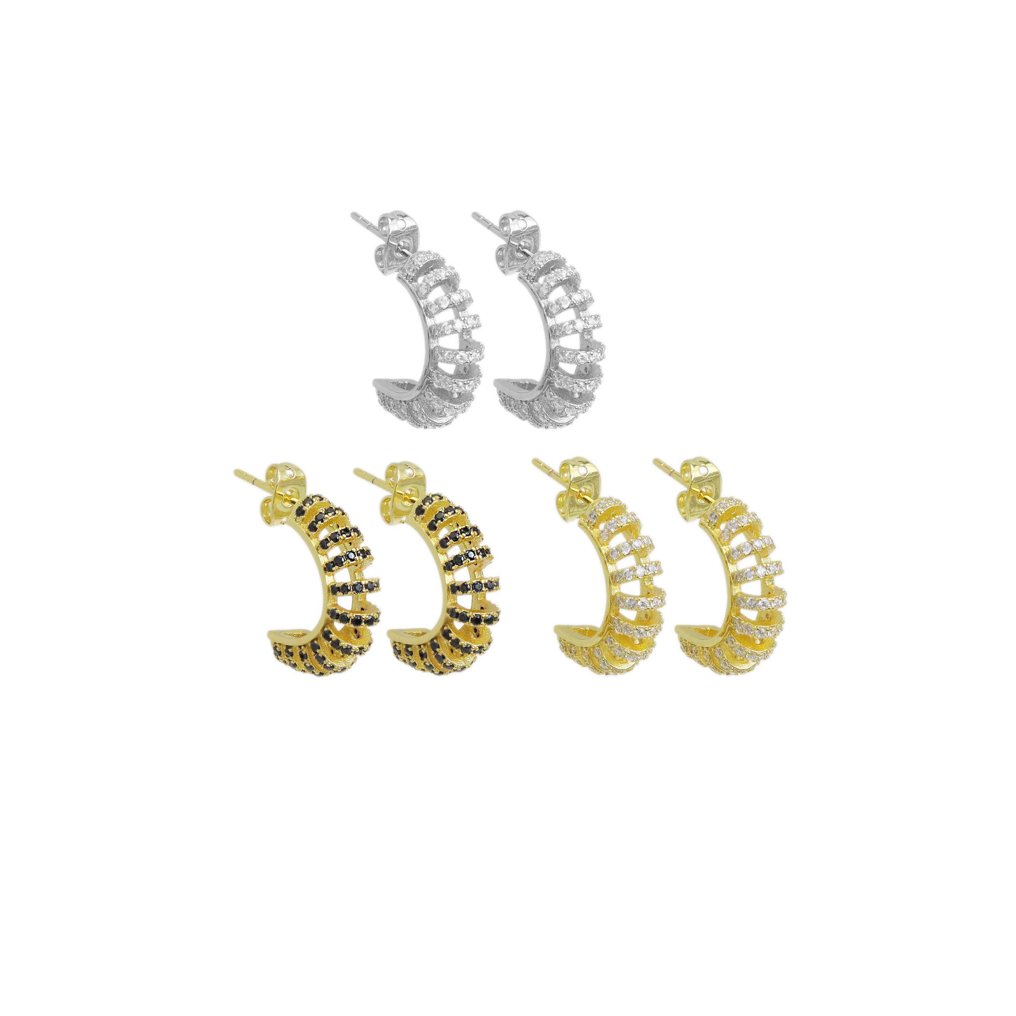 Black Clear CZ Swirl Huggie Earrings, Sku#A191