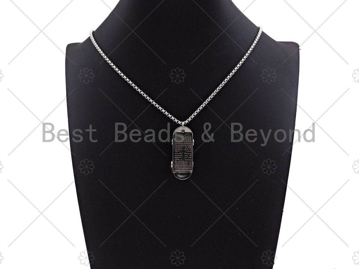 Collier chaîne avec pendentif skateboard - Pendentif croix gravé verset biblique, collier pour homme en acier inoxydable - Collier avec pendentif, sku#L344