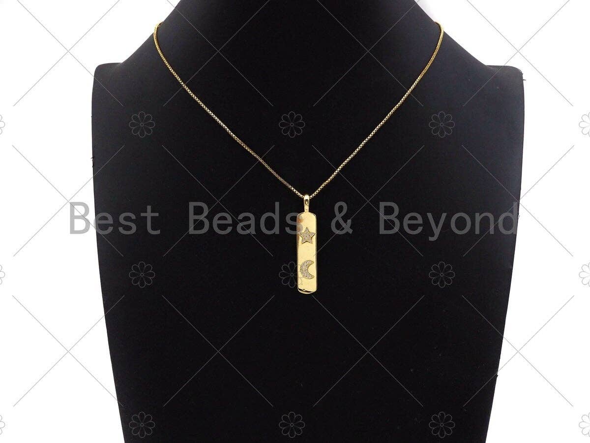 CZ Micro Pave 18k Gold Moon Heart Cross Star Bar Pendant, Cubic Zirconia Pendant, Pattern Charm, CZ Micro Pave Pendant,9x42mm, Sku#LK182