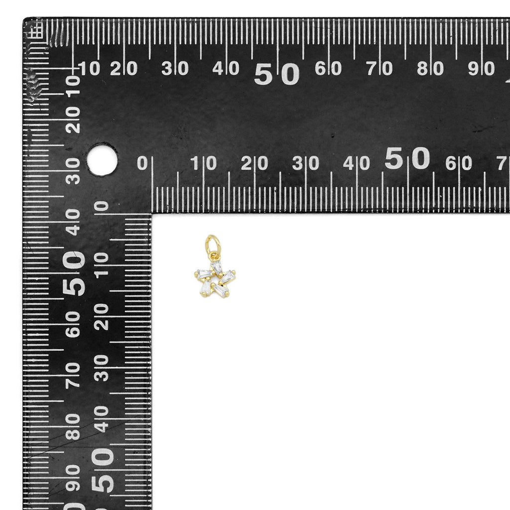 Baguette CZ Gold Star Charm, Sku#Y873