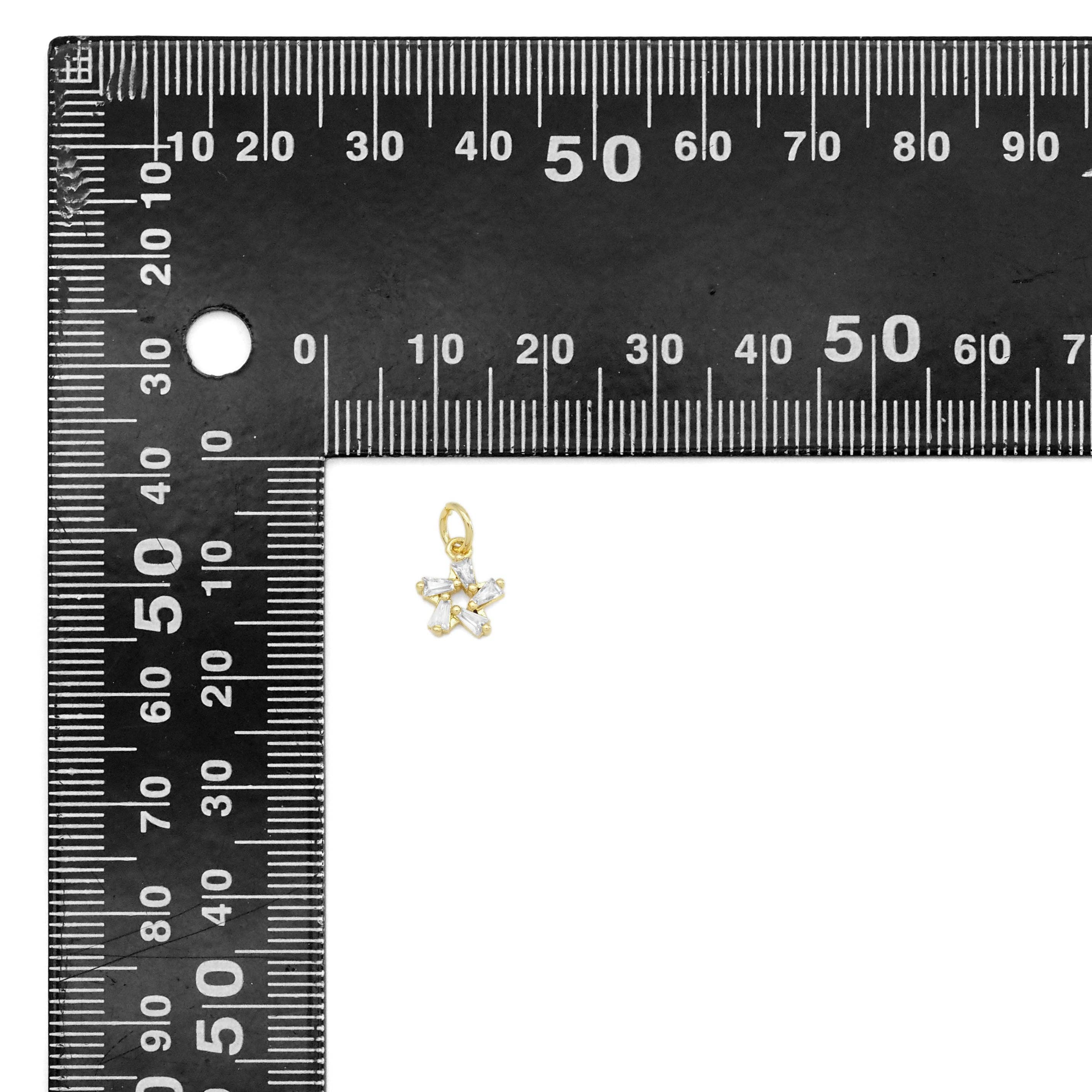 Baguette CZ Gold Star Charm, Sku#Y873