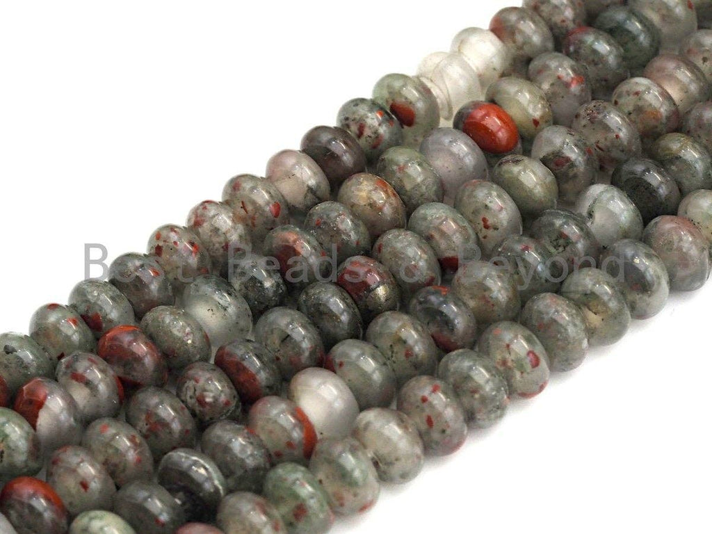 2mm Large Hole Natural Bloodstone Beads, Rondelle Smooth 6x10mm/5x8mm, 8" Long Strands, sku#U720