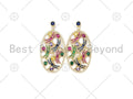 Colorful CZ Micro Pave Dragonfly On Oval Frame Shape Pendant/Charm, 18K Gold Filled Charm, Necklace Bracelet Pendant, 50x24mm,Sku#LK408