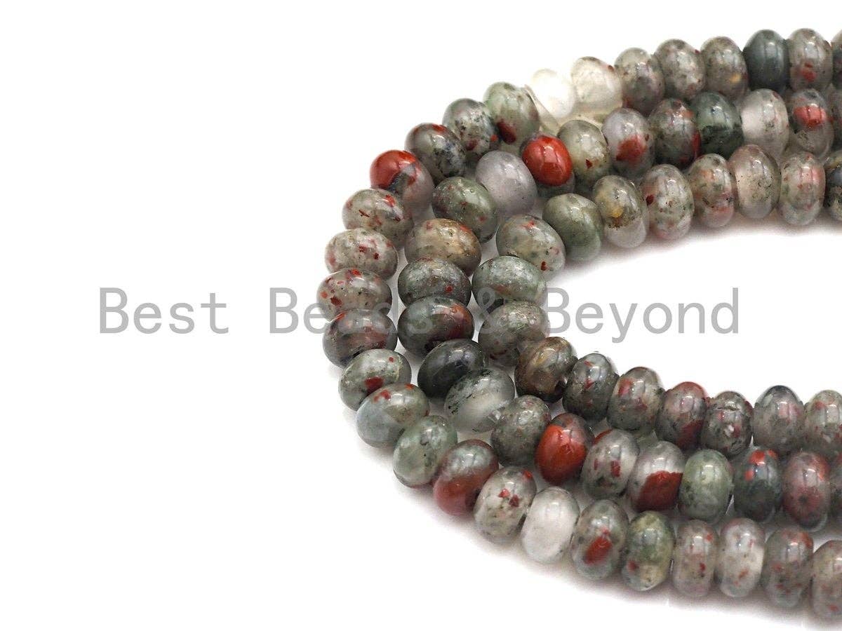 2mm Large Hole Natural Bloodstone Beads, Rondelle Smooth 6x10mm/5x8mm, 8" Long Strands, sku#U720