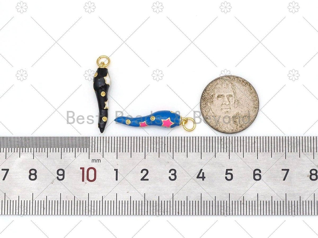 Colorful Enamel Five Point Star on Pepper Shape Pendant, 18K Gold Filled Enamel Charm, Necklace Bracelet Charm Pendant,6x26mm,Sku#Y539