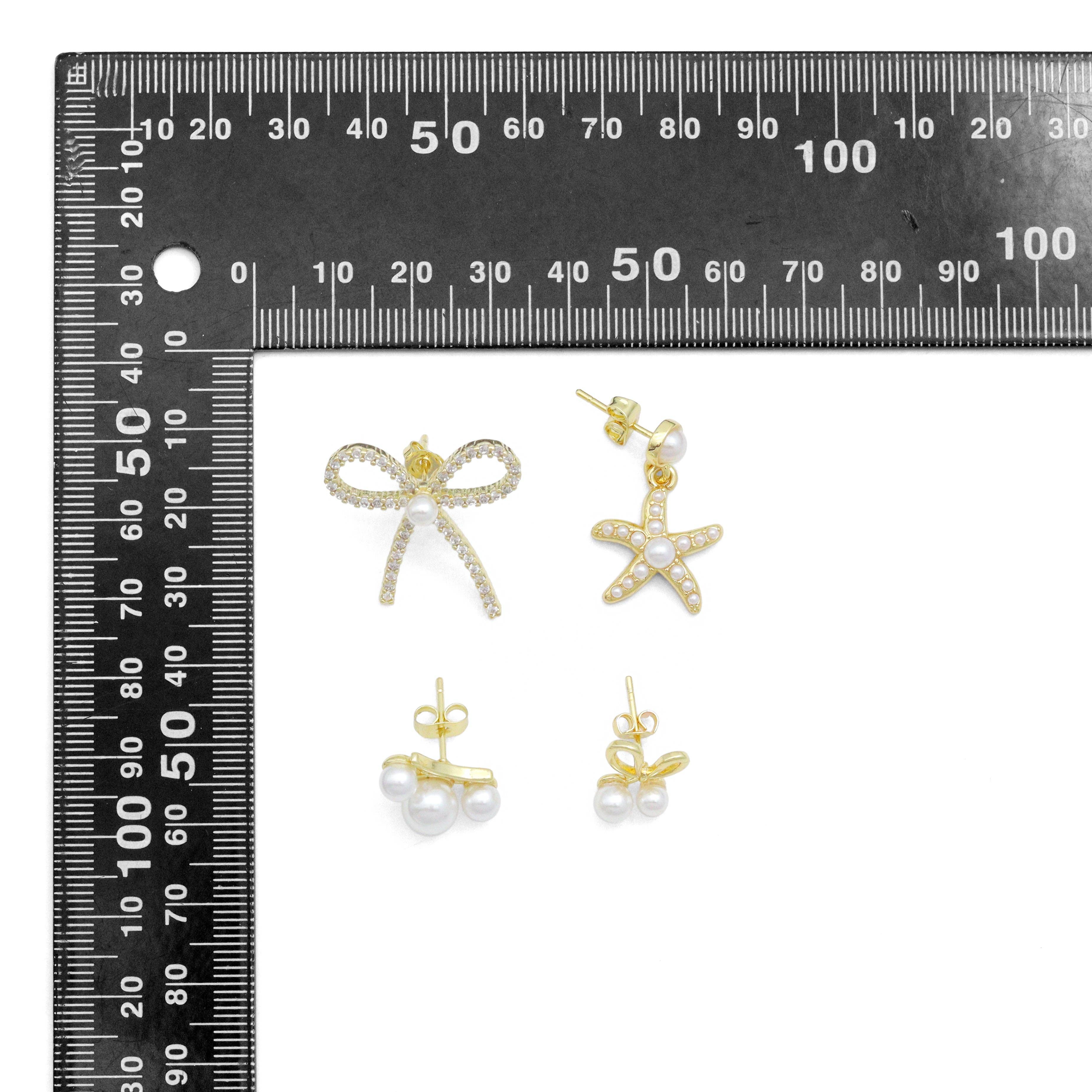 White Pearl Gold Bowknot Star Fish Stud Earring,Sku#LD747