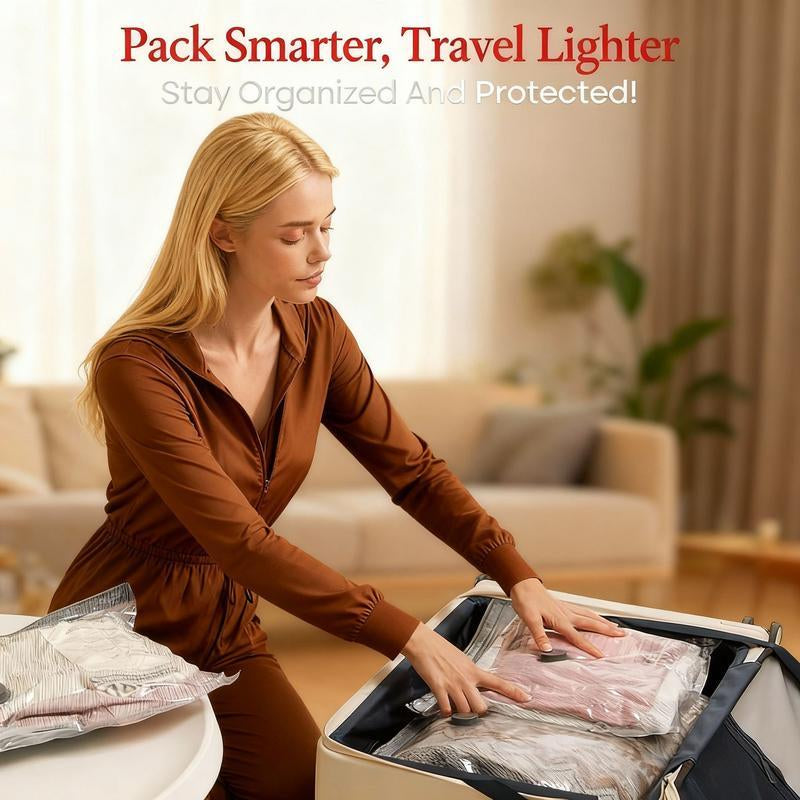 【2026 Upgraded】X7 Cordless Travel Vacuum Storage Compression Bag Set with Rechargeable Air Pump 9/15 Pack Waterproof & Reusable Compression Packing Bags for 2 Size,140L/Min Powerful Air Removal，Perfect for Carry-On Suitcases,