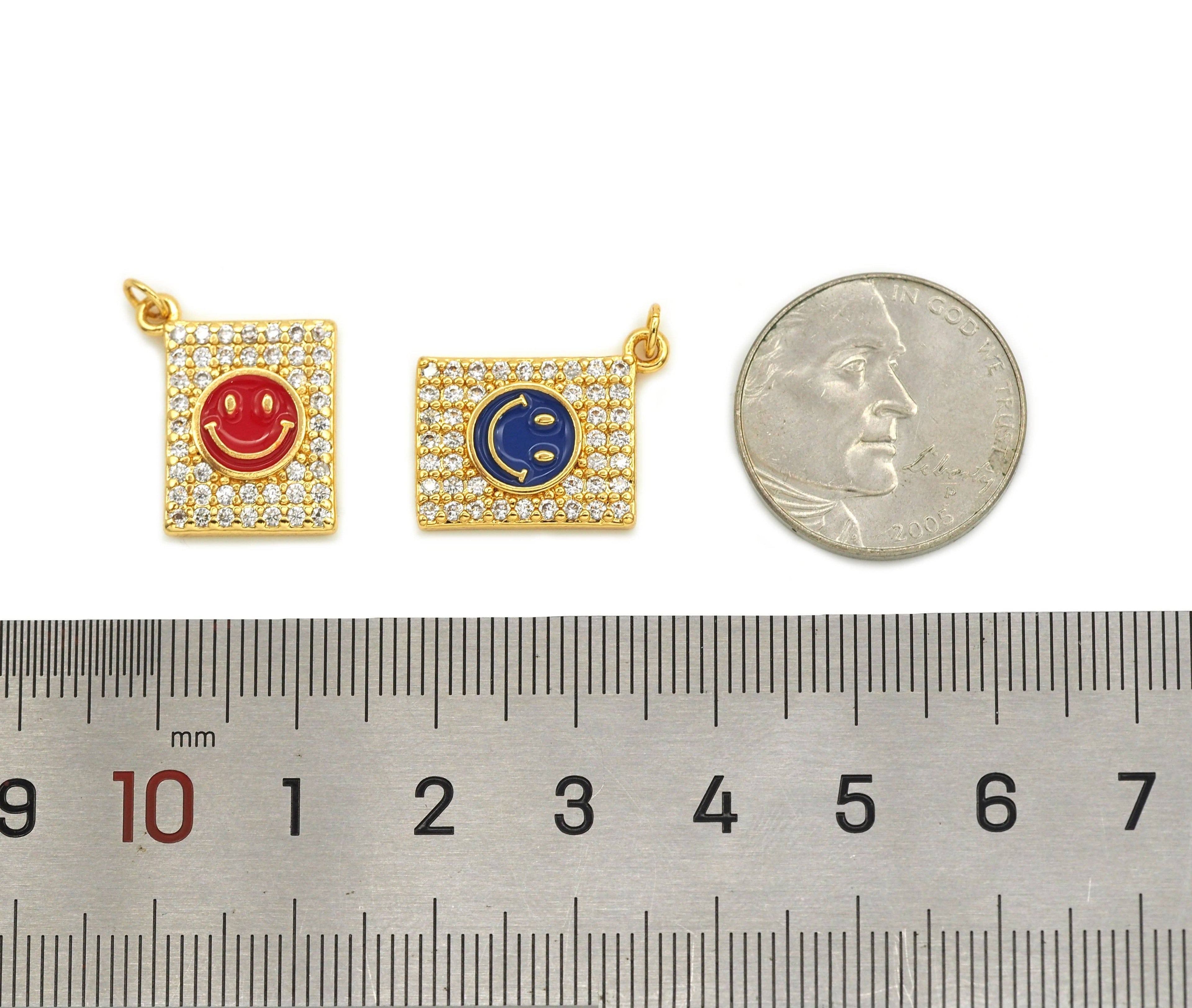 CZ Enamel Smiley Face Charm, Sku#JL84