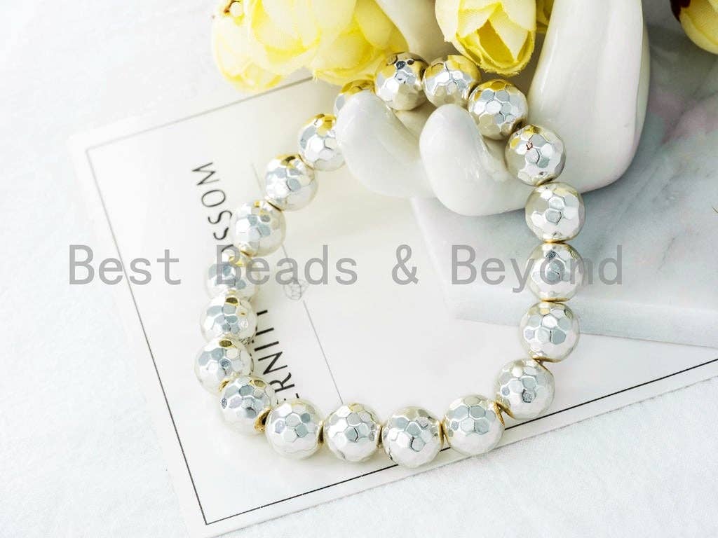 Silver Natural Hematite Stretch Bracelet,8mm/10mm/12mm Gemstone Beaded Bracelet,Gemstone Elastic bracelet,SKU#S61