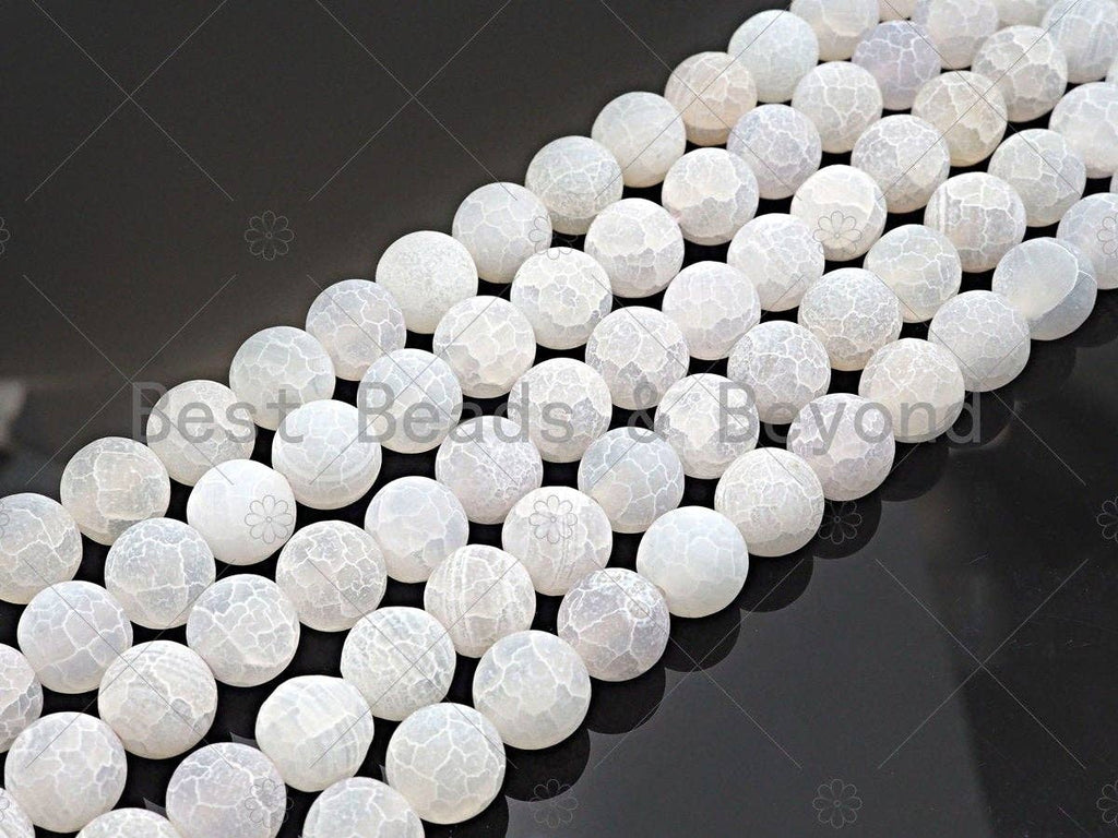 High Quality Natural White Frosted Matte Fire Agate, White Round 6mm/8mm/10mm/12mm Fire Agate, Cracked Agate, 15.5" Full Strand, sku#UA144