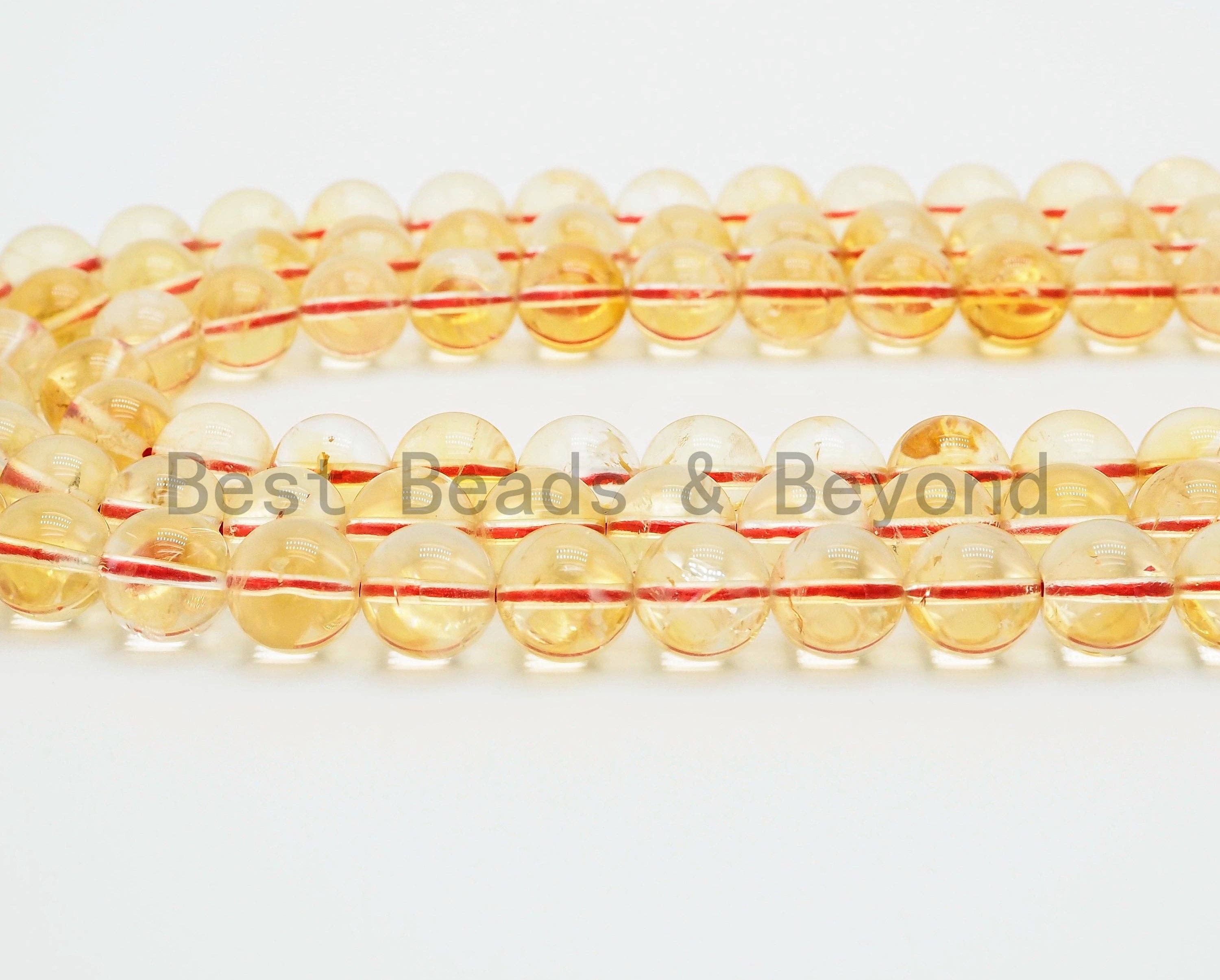 Quality Natural Citrine Beads,Round Smooth Yellow Gemstone Beads, Loose Gemstone Beads,Yellow Clear beads,15.5inch strand,SKU#U331