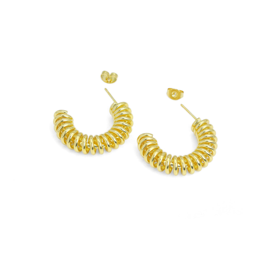 Gold Silver Swirl Spring Half Circle Earrings, Sku#A240
