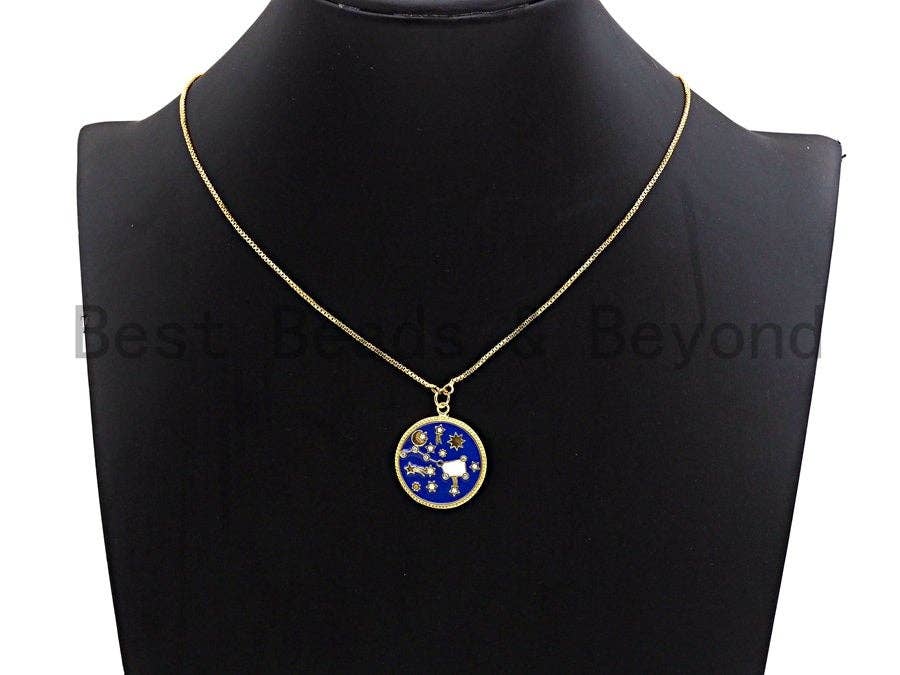 Royal Blue White Enamel Moon Star Plough Pendant, Enamel Pendant,Enamel Round Pendant, Oil Drop Jewelry Findings, 24x28mm,sku#Z365