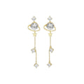 Gold Star Planet Dangle Stud Earrings, Sku#LD466