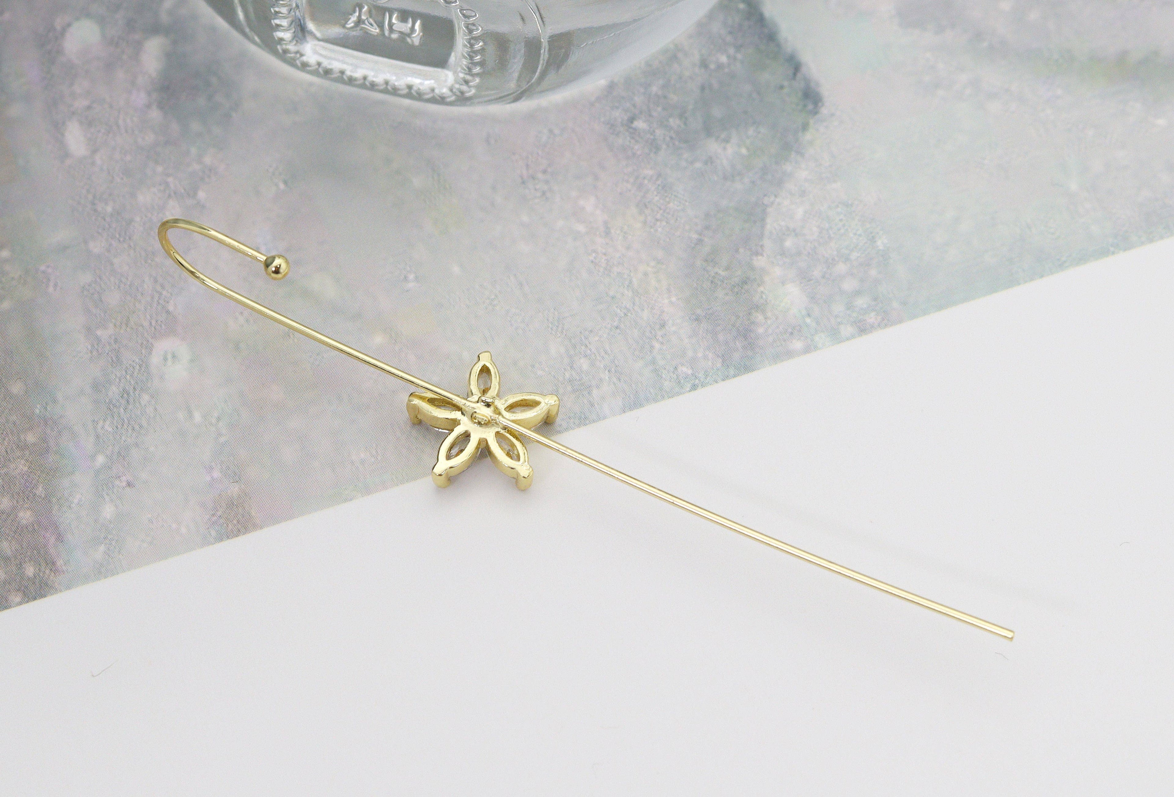 CZ Flower Long Spike Earrings, Sku#LD233