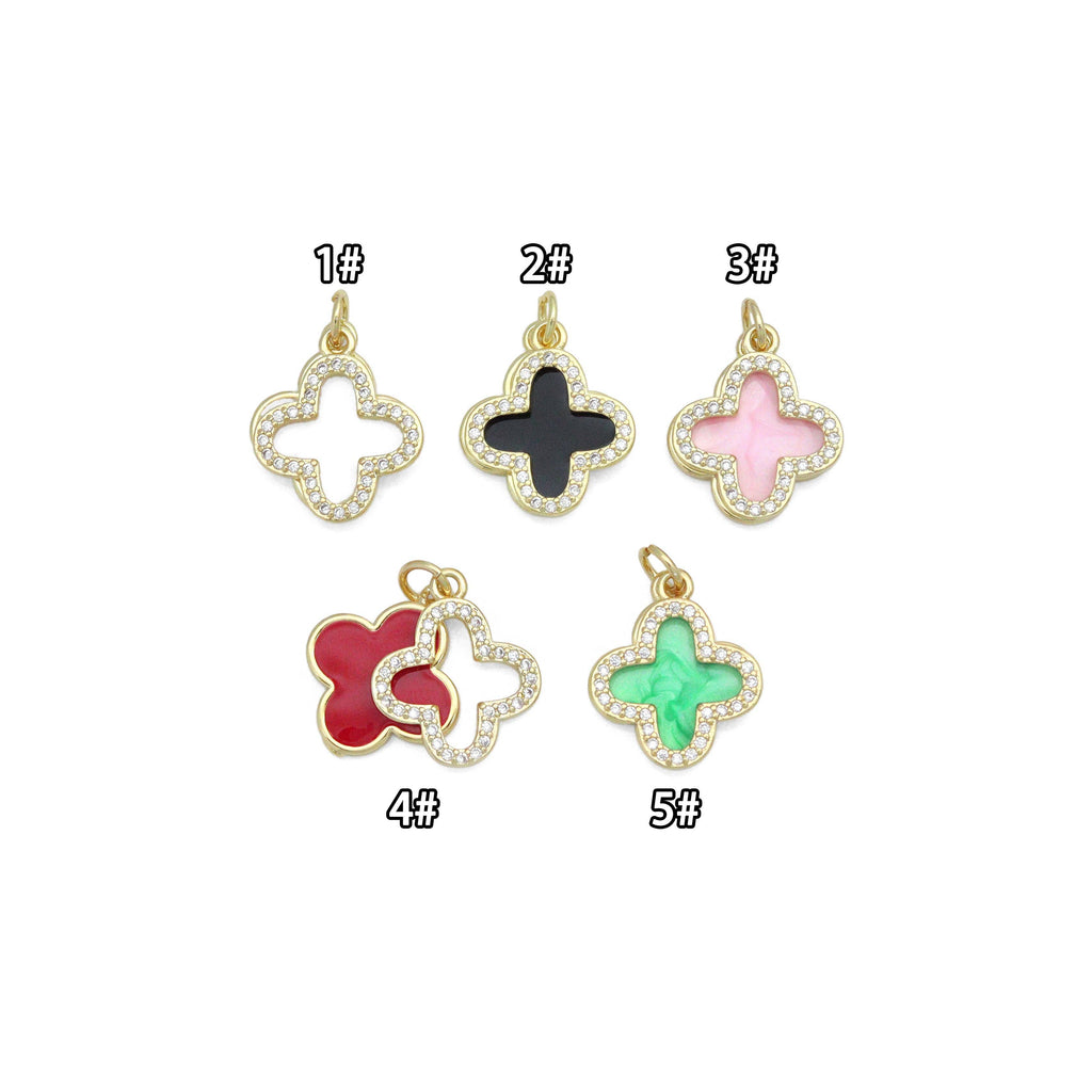 Double CZ Enamel Flower Charm Pendant, Sku#LD704