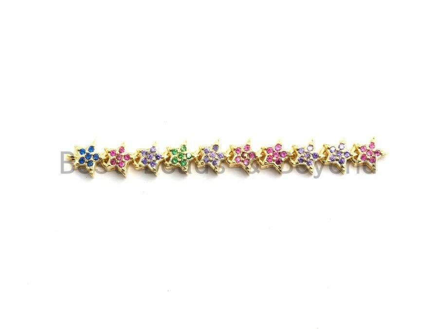 Colorful CZ Micro Pave Five Star Connector/Pendant for bracelet/necklace, Long Spacer Connector/Link/Pendant, 6x58mm, sku#E454C