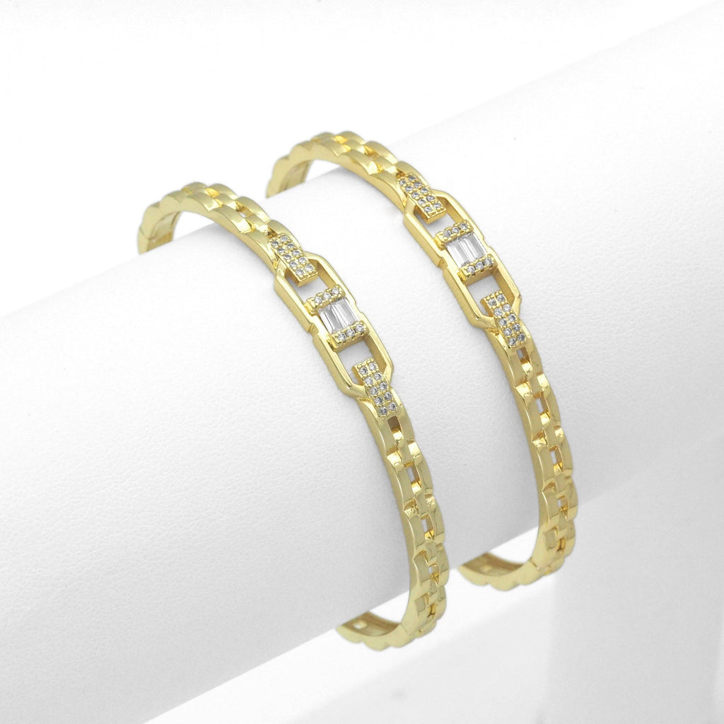 Clear CZ Baguette CZ Buckle Chain Link Bracelet, Sku#LX263