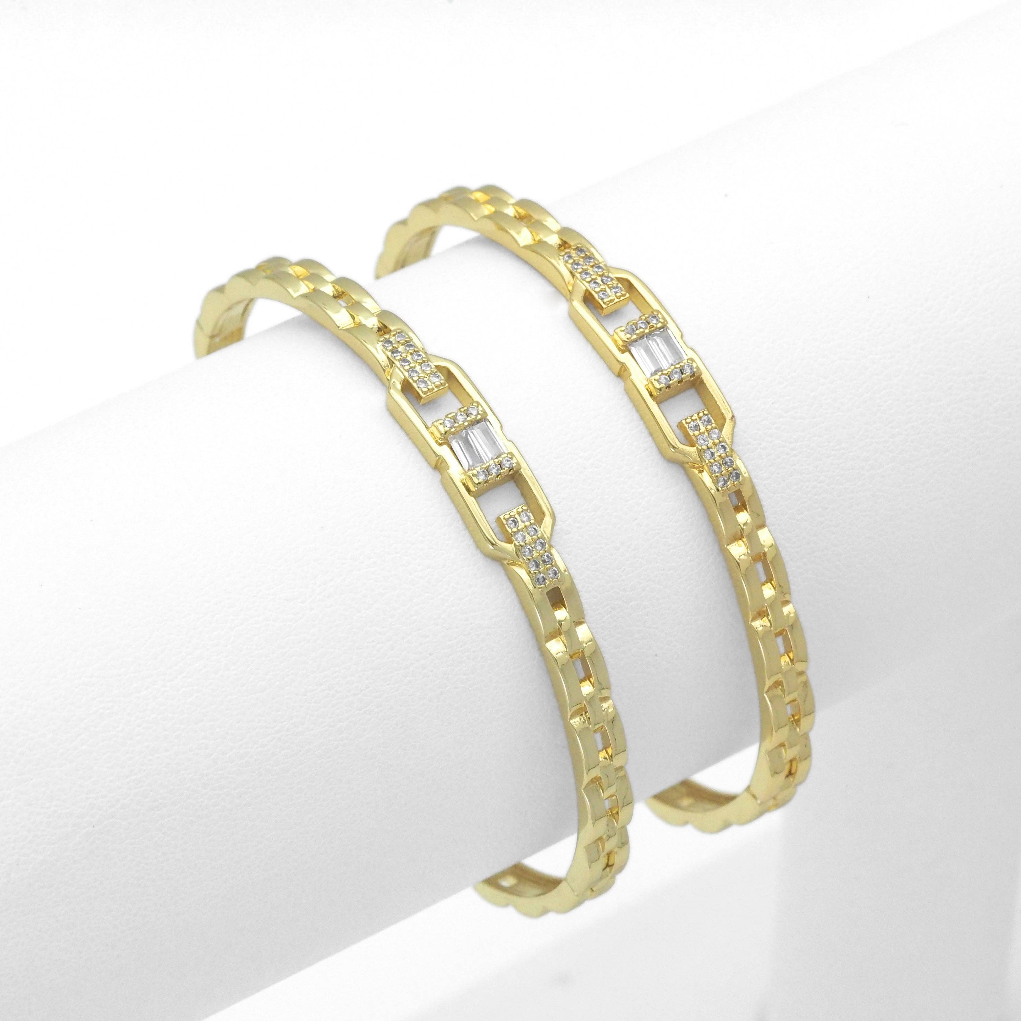 Clear CZ Baguette CZ Buckle Chain Link Bracelet, Sku#LX263