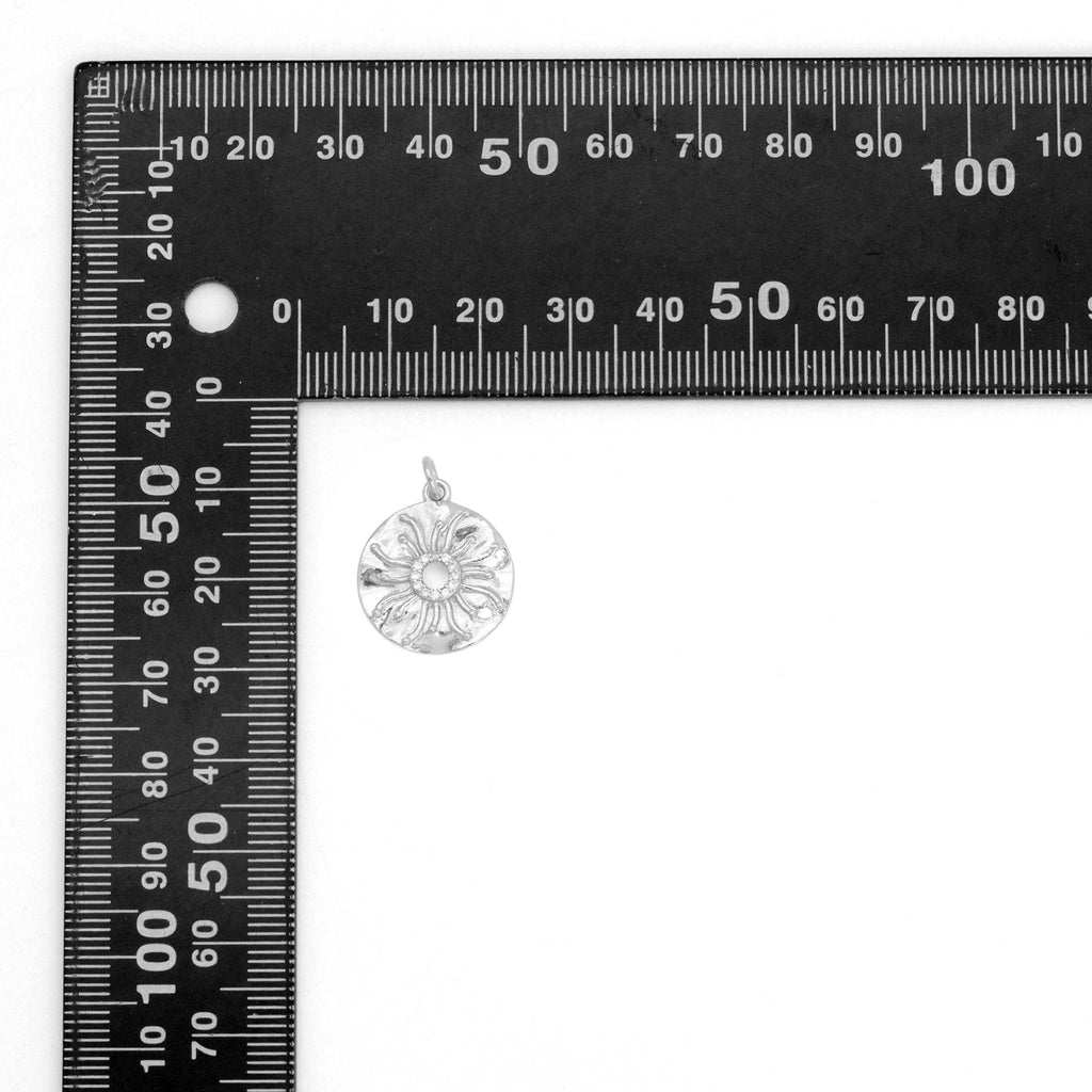 CZ Silver Round Flower Charm Pendant, Sku#L734