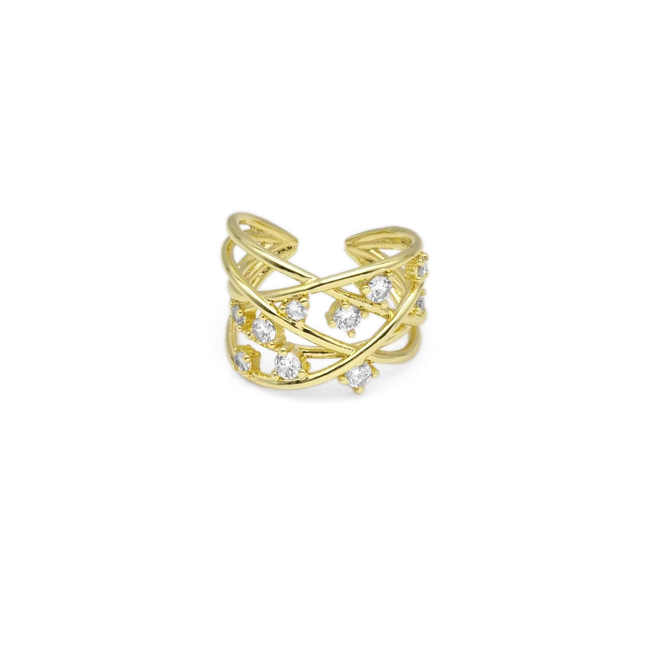 Multi CZ Cross Line Adjustable Ring, Sku#Y870