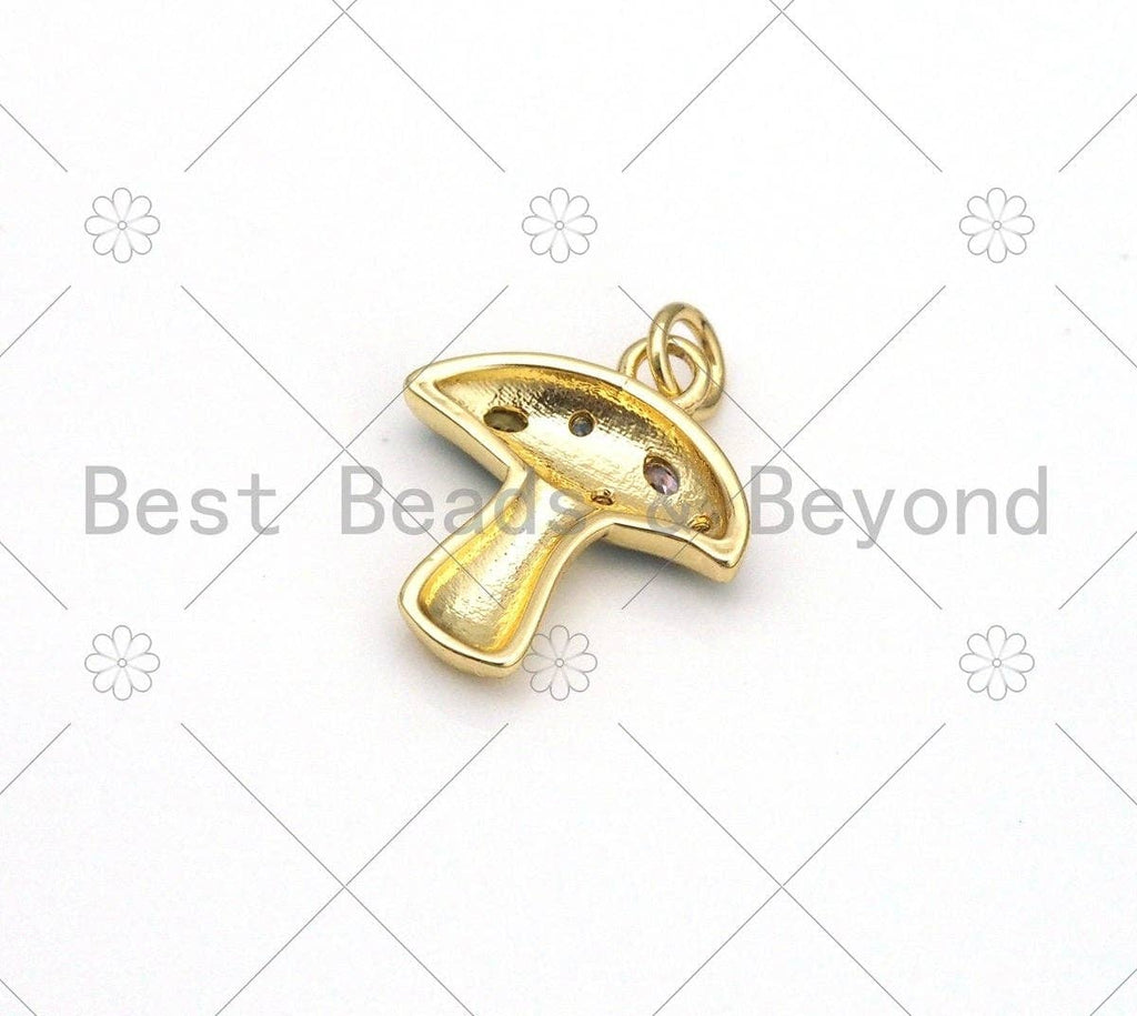 Colorful CZ Micropave Mushroom Shape Pendant, 18k Gold Filled Enamel Mushroom Charm, Necklace Bracelet Charm Pendant,16x19mm,Sku#F1428