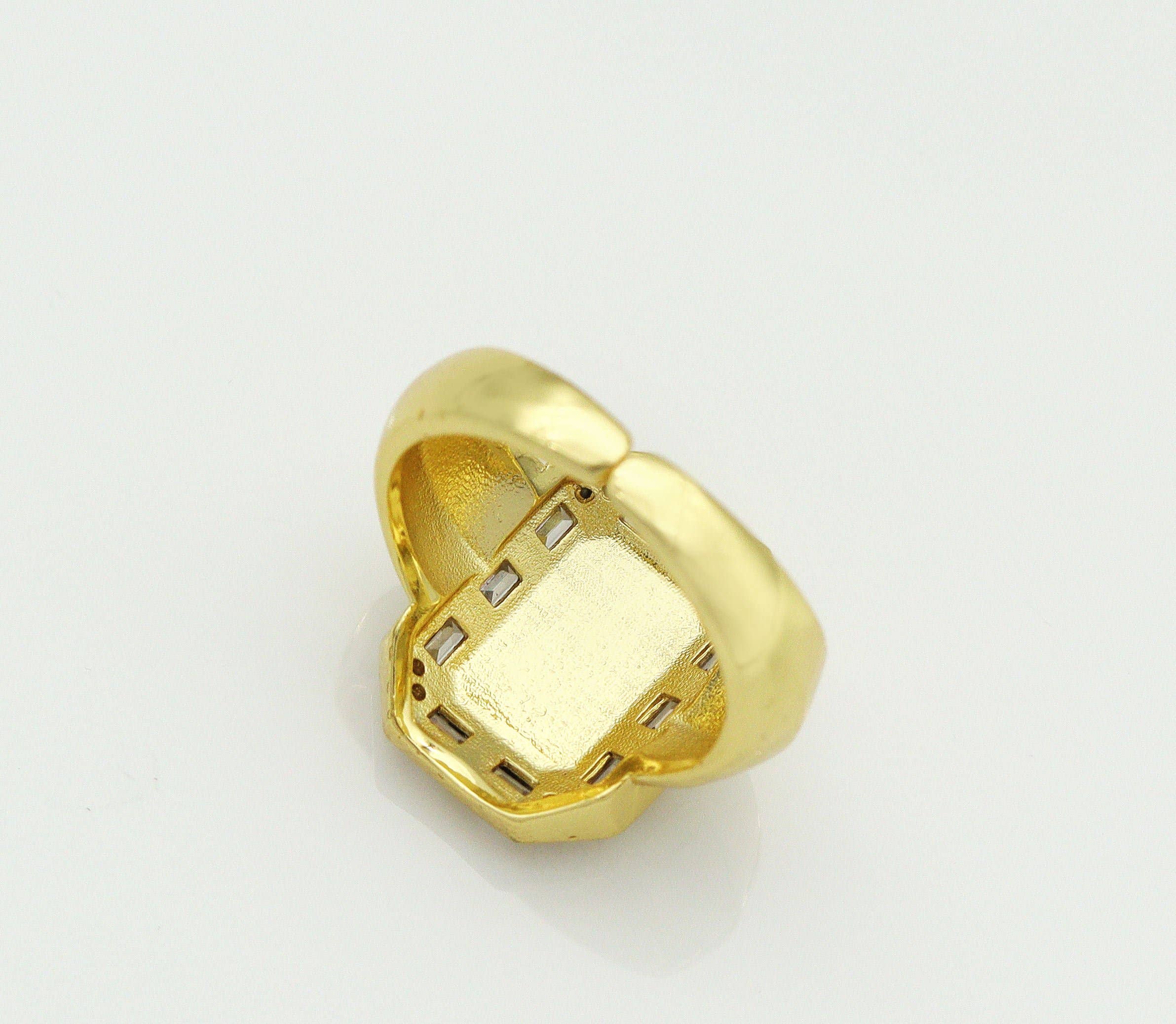 CZ Enamel Flower on Rectangle Adjustable Ring, Sku#X326