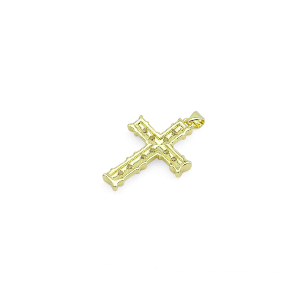 Gold Silver Clear CZ Cross Shape Pendant, Sku#LX441