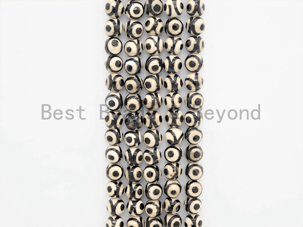 Quality Dzi Black Aage Eye Beads,  Round Faceted Evil Eye Tibetan Agate, 6mm/8mm/10mm/12mm beads, 15.5inch strand, SKU#U409