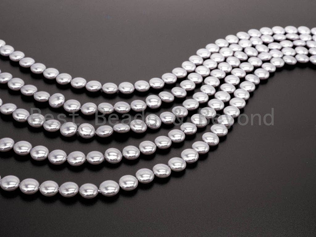 Gray Natural Mother of Pearl beads,10x5mm Pearl Coin beads, Loose Coin Smooth Pearl Shell Beads, 16inch strand, SKU#T69