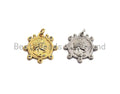 Medallion Coin Pendant/Charm, Medallion Cubic Zirconia Pendant, Silver/Gold Tone, 20x20mm,Sku#Z449