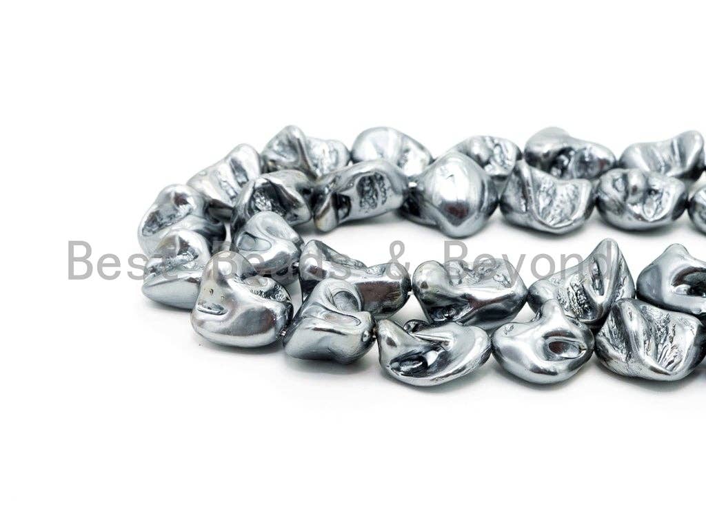 Quality Natural Mother of Pearl baroque beads, 15-21mm, Hematite Color Irregular Plated Gemstone Beads, 16inch strand, SKU#T112