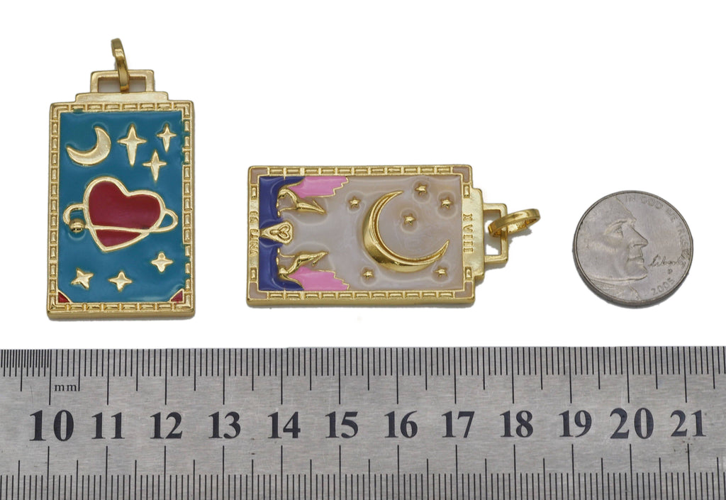 Gold Enamel Evil Eye Heart Moon On Rectangle Charm, Sku#JL111