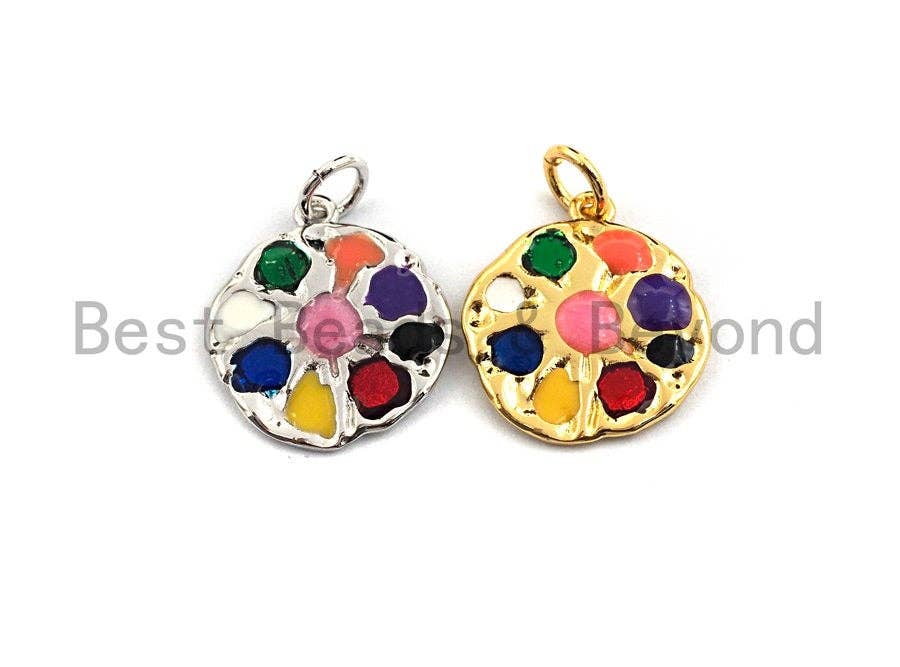 Colorful CZ Micro Pave Round Pendant, Cubic Zirconia Pendant, Silver/Gold/Rose Gold/Black Tone, 15x17mm, Sku#Z375