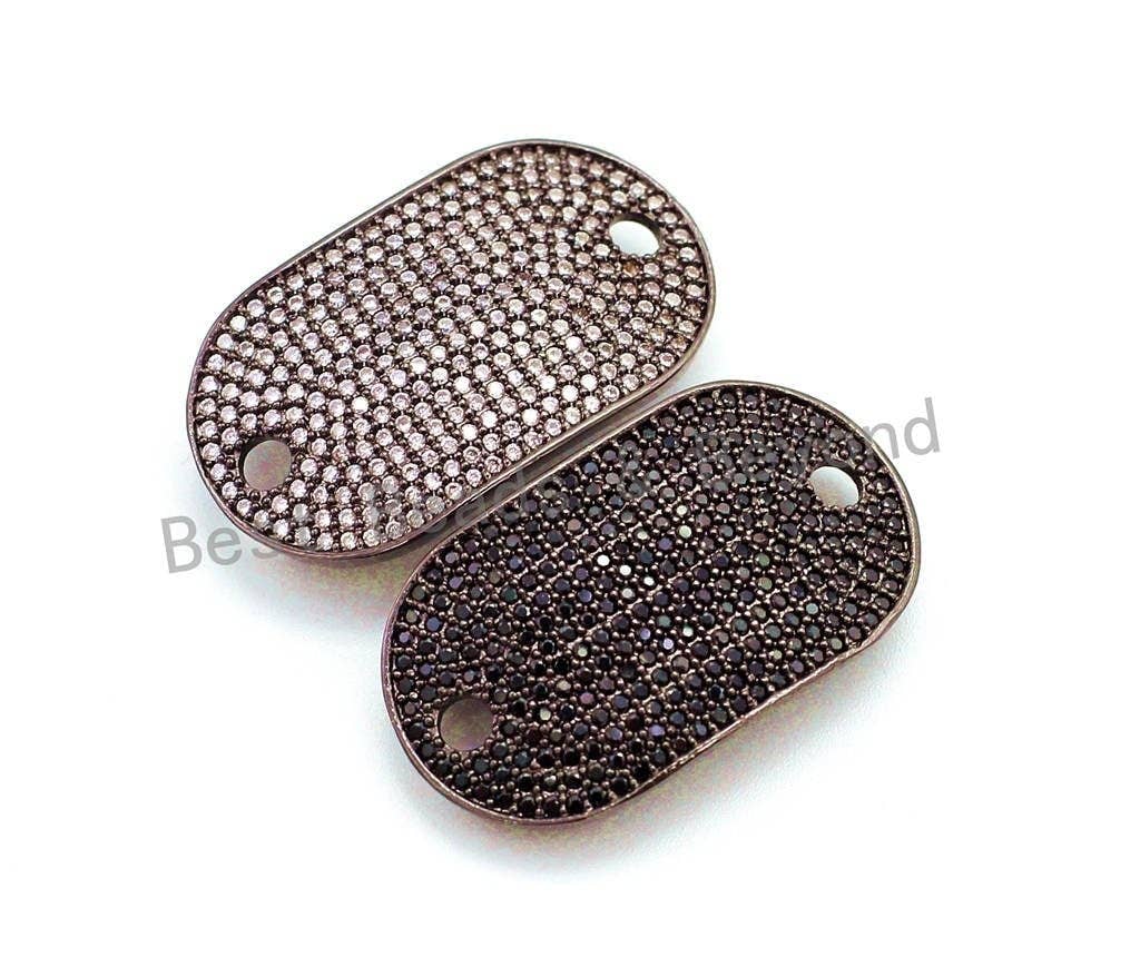 CZ Micro Pave 32x18mm Oval Black Rhodium Plated Rectangle Curved Connector with Big Hole for Bracelet, 1pc/2pcs sku#E60C
