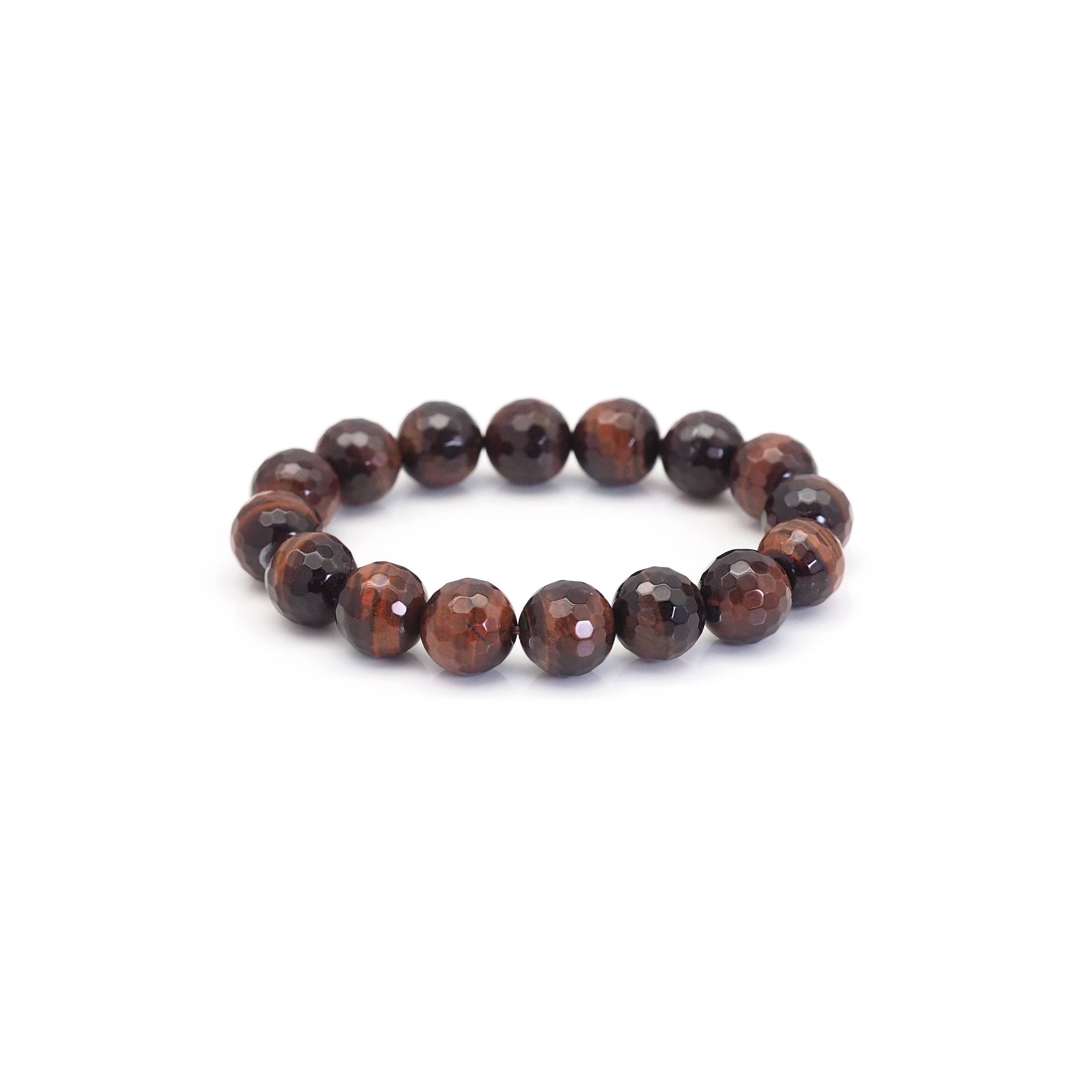 Red Tiger Eye Round Faceted Stretchy Bracelet, Sku#EF395