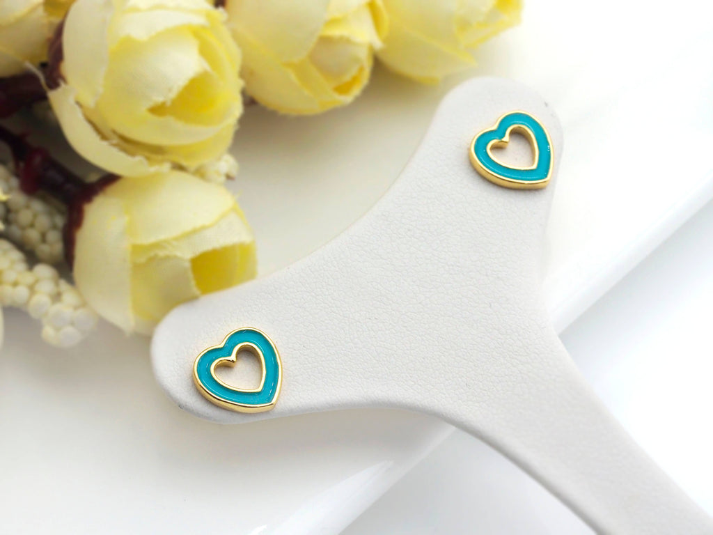 Colorful Open Heart Enamel Stud Earrings, J215C