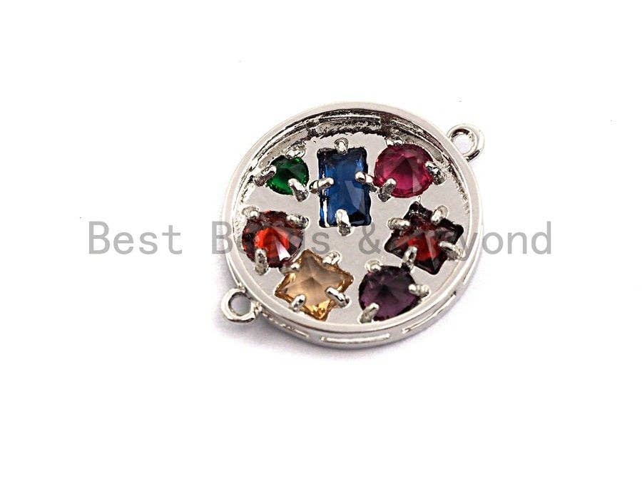 Round Coin With Colorful CZ Micro Pave Connector for Bracelet/Necklace, Cz Space Connector, Jewelry Findings,20x25mm,sku#E481C