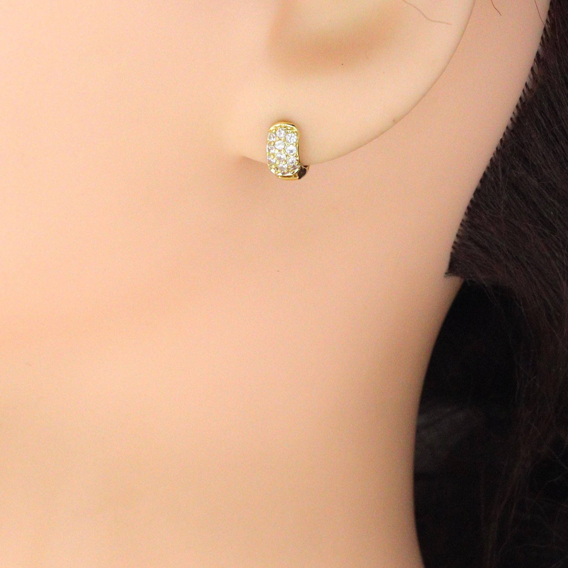 Gold Silver CZ Small Hoop Earrings, Sku#A476