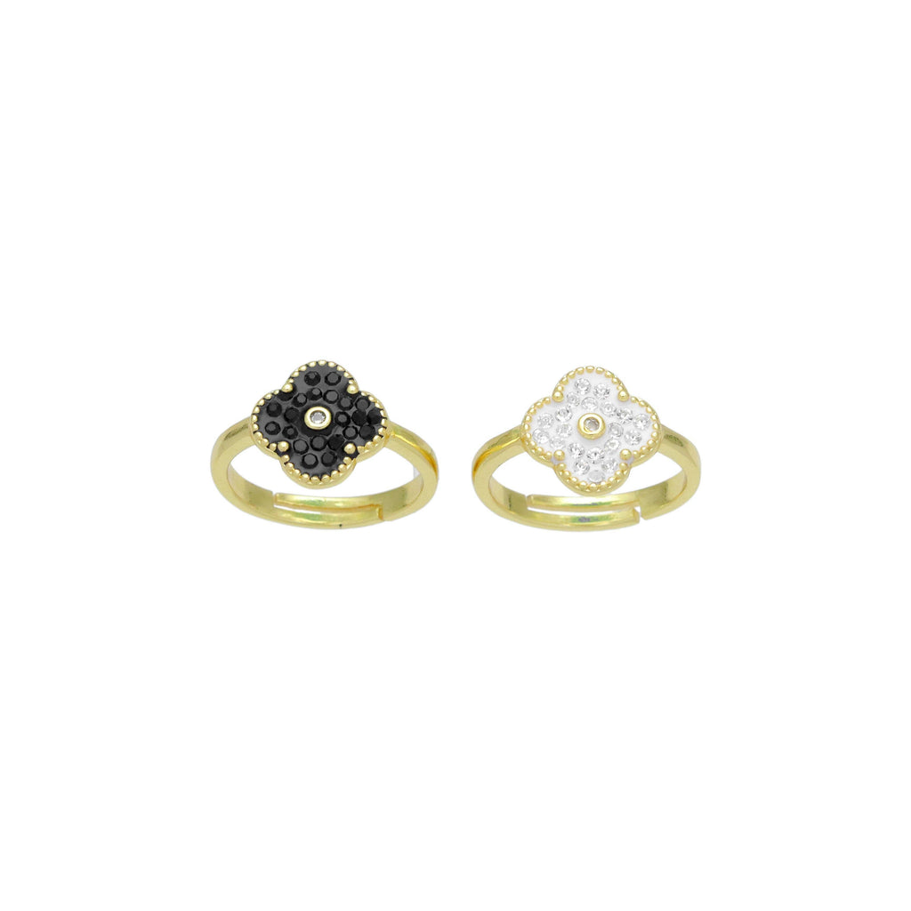 White Black Flower Statement Adjustable Ring, Sku#FH232