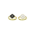 White Black Flower Statement Adjustable Ring, Sku#FH232